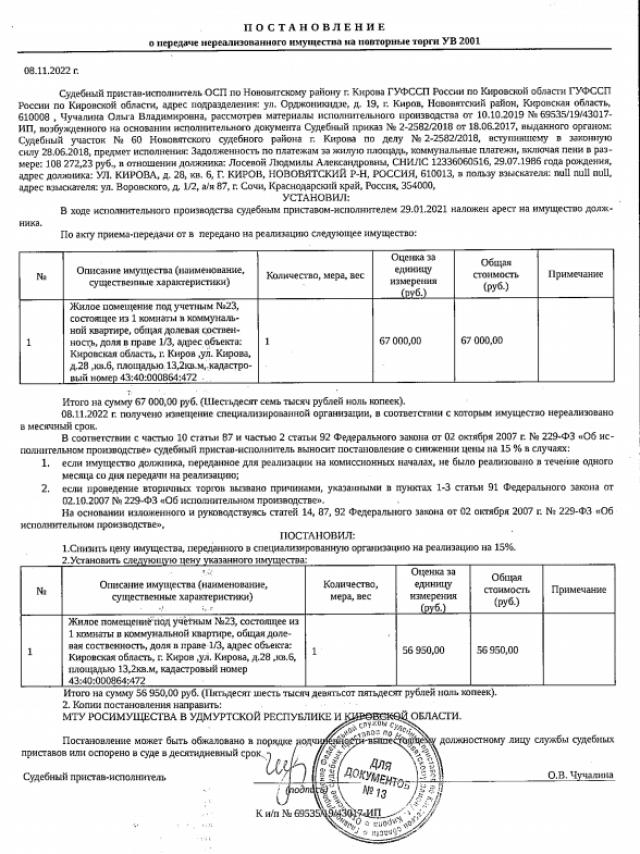 Торги №308030 Лот №381563 Доля 1/3 в праве общей долевой собственности - торги по банкротству 1
